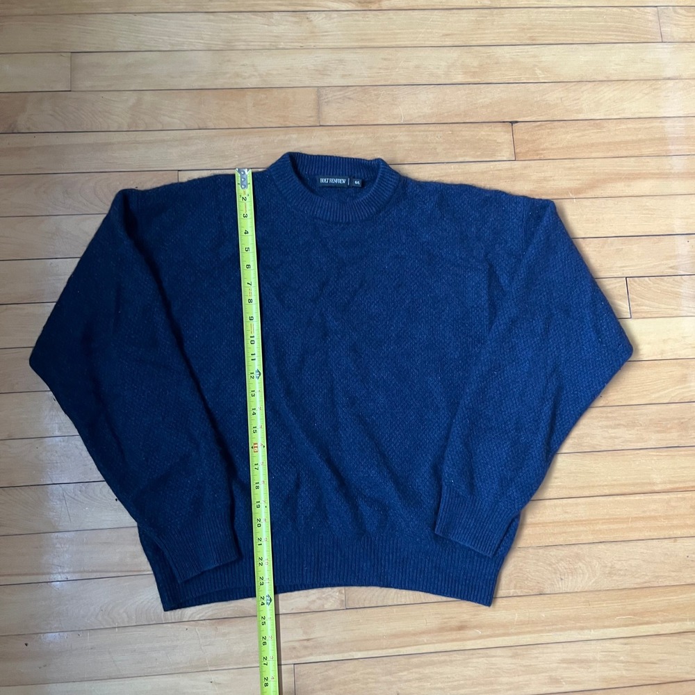 Holt Renfrew Mens 100% Cashmere Crewneck Sweater Navy Blue Large G/L Ribbed Knit - Picture 5 of 6
